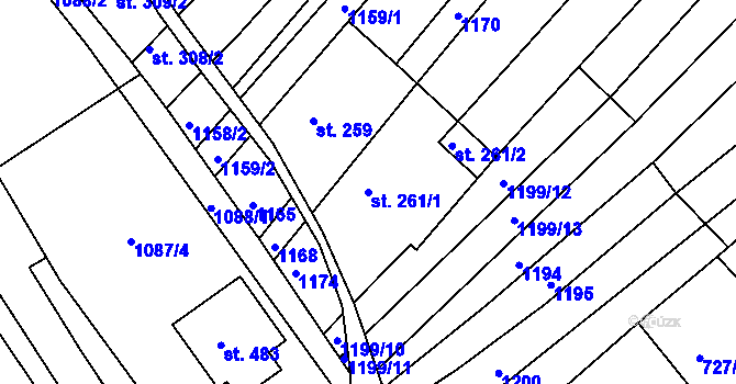 Parcela st. 261/1 v KÚ Břestek, Katastrální mapa