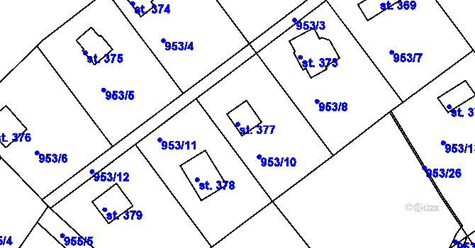Parcela st. 377 v KÚ Břestek, Katastrální mapa