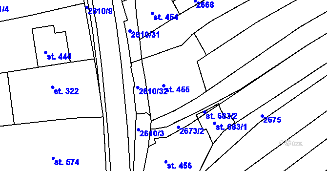 Parcela st. 455 v KÚ Břestek, Katastrální mapa