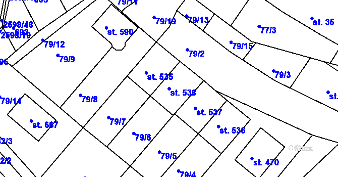 Parcela st. 538 v KÚ Břestek, Katastrální mapa