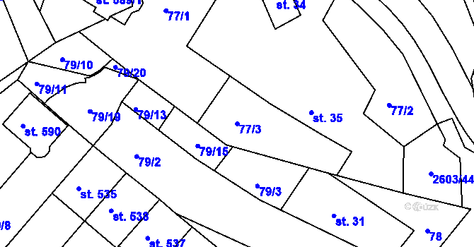 Parcela st. 77/3 v KÚ Břestek, Katastrální mapa
