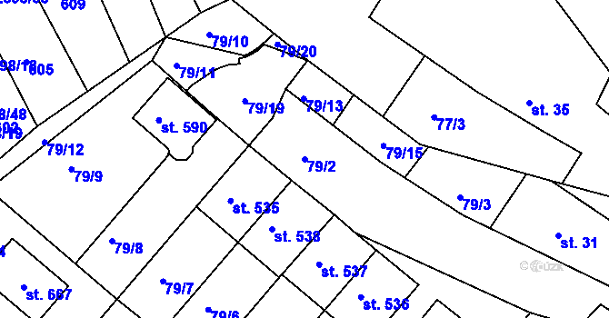 Parcela st. 79/2 v KÚ Břestek, Katastrální mapa
