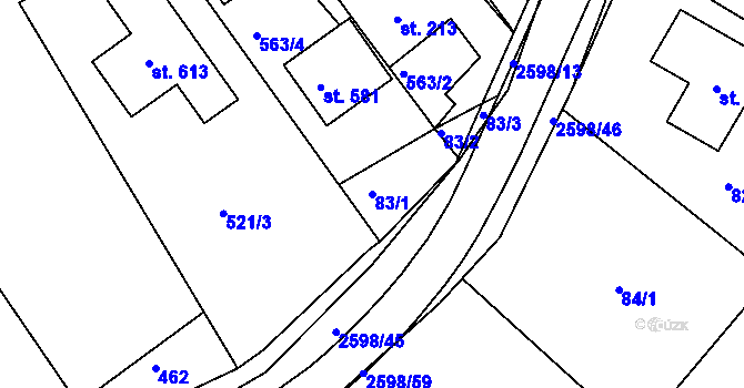 Parcela st. 83/1 v KÚ Břestek, Katastrální mapa