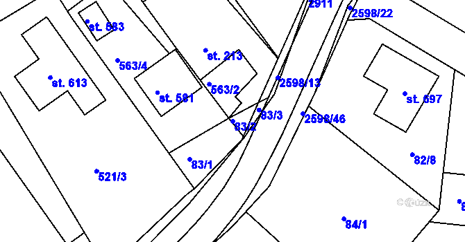 Parcela st. 83/2 v KÚ Břestek, Katastrální mapa