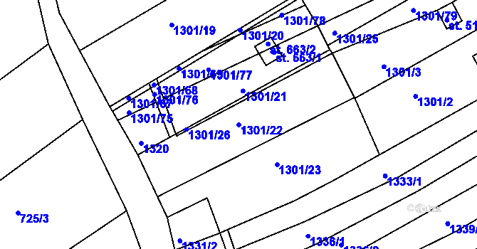 Parcela st. 1301/22 v KÚ Břestek, Katastrální mapa