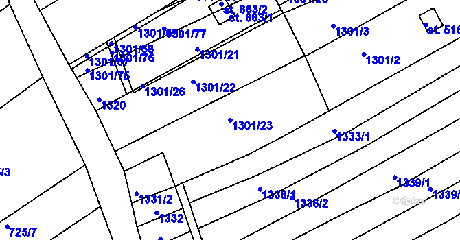 Parcela st. 1301/23 v KÚ Břestek, Katastrální mapa