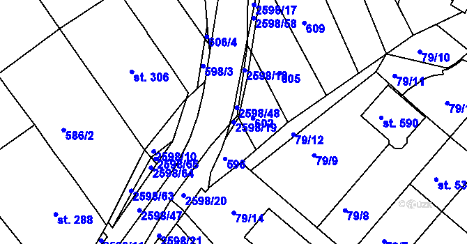 Parcela st. 2598/19 v KÚ Břestek, Katastrální mapa