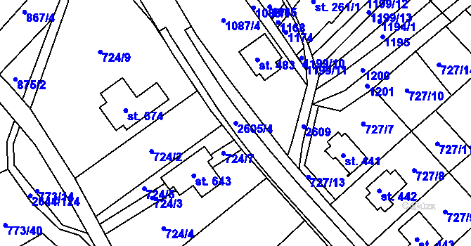 Parcela st. 2605/4 v KÚ Břestek, Katastrální mapa