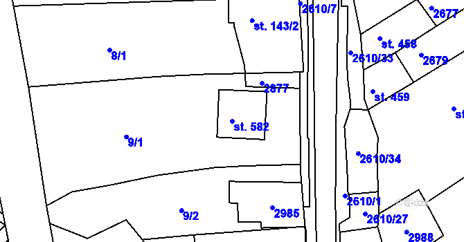 Parcela st. 582 v KÚ Břestek, Katastrální mapa