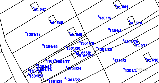 Parcela st. 1301/78 v KÚ Břestek, Katastrální mapa