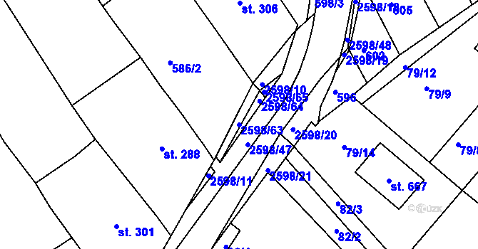 Parcela st. 2598/63 v KÚ Břestek, Katastrální mapa