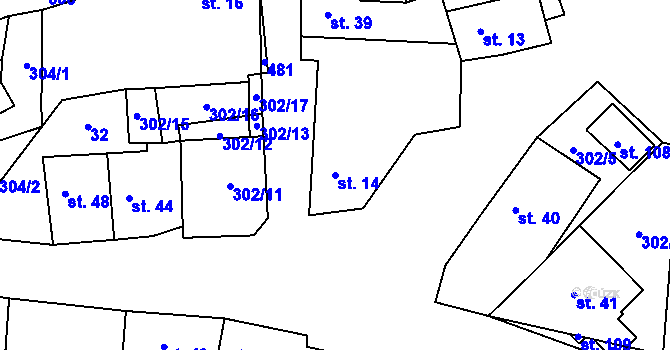 Parcela st. 14 v KÚ Břešťany u Zlonic, Katastrální mapa