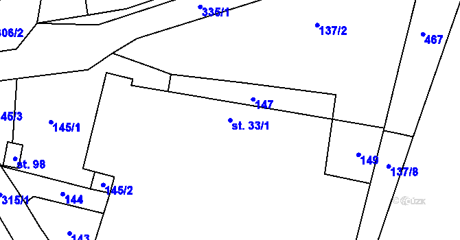 Parcela st. 33/1 v KÚ Břešťany u Zlonic, Katastrální mapa