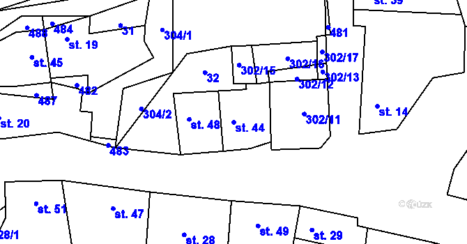 Parcela st. 44 v KÚ Břešťany u Zlonic, Katastrální mapa