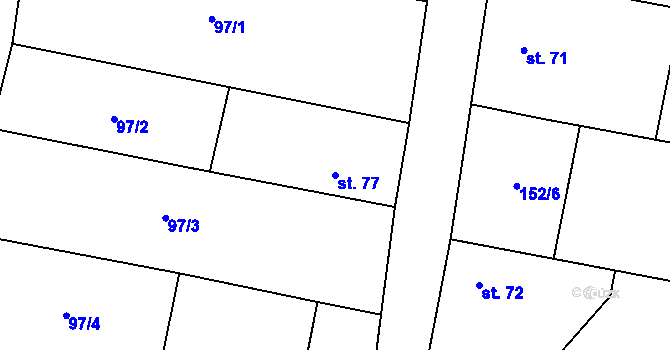 Parcela st. 77 v KÚ Břešťany u Zlonic, Katastrální mapa