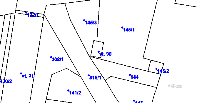 Parcela st. 98 v KÚ Břešťany u Zlonic, Katastrální mapa