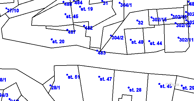 Parcela st. 483 v KÚ Břešťany u Zlonic, Katastrální mapa