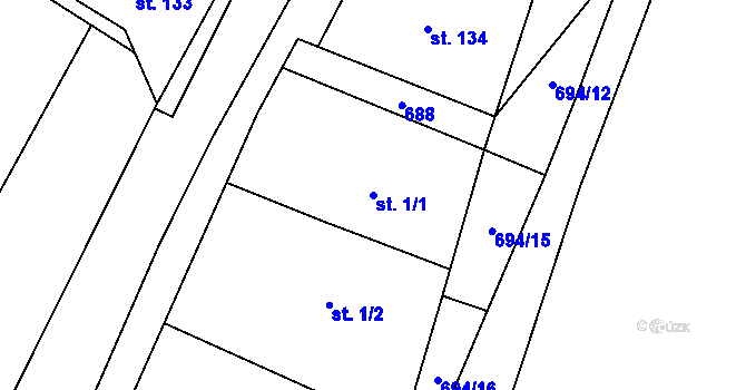 Parcela st. 1/1 v KÚ Břevenec, Katastrální mapa