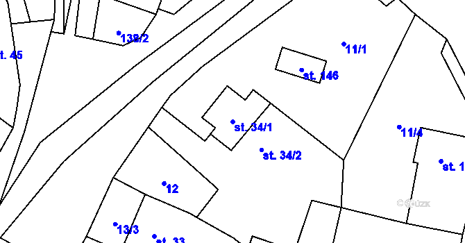 Parcela st. 34/1 v KÚ Břevenec, Katastrální mapa