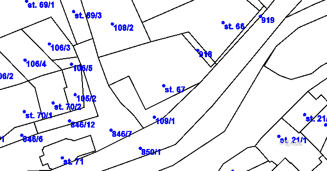 Parcela st. 67 v KÚ Břevenec, Katastrální mapa