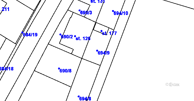 Parcela st. 694/9 v KÚ Břevenec, Katastrální mapa