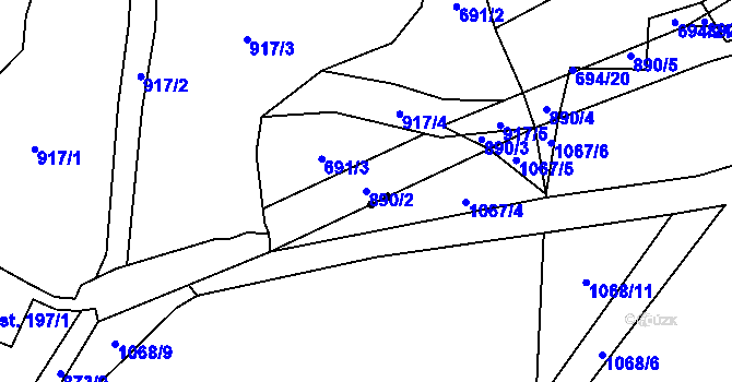Parcela st. 890/2 v KÚ Břevenec, Katastrální mapa