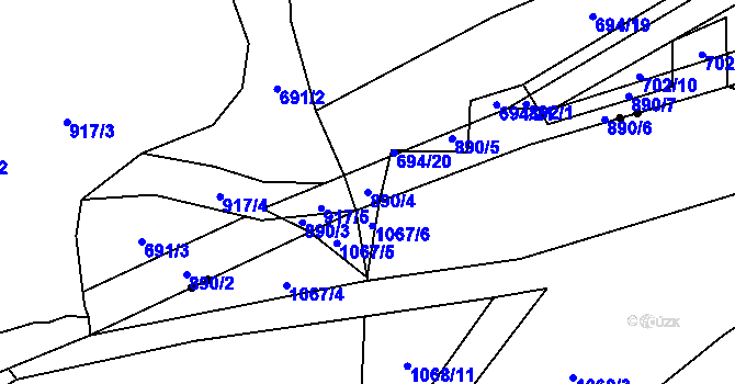 Parcela st. 890/4 v KÚ Břevenec, Katastrální mapa