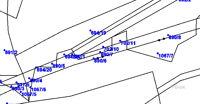 Parcela st. 890/7 v KÚ Břevenec, Katastrální mapa