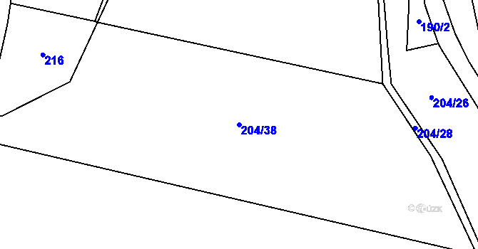 Parcela st. 204/38 v KÚ Břevenec, Katastrální mapa