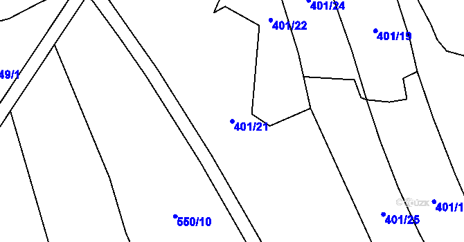 Parcela st. 401/21 v KÚ Břevenec, Katastrální mapa