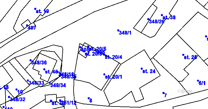 Parcela st. 20/4 v KÚ Břevnice, Katastrální mapa