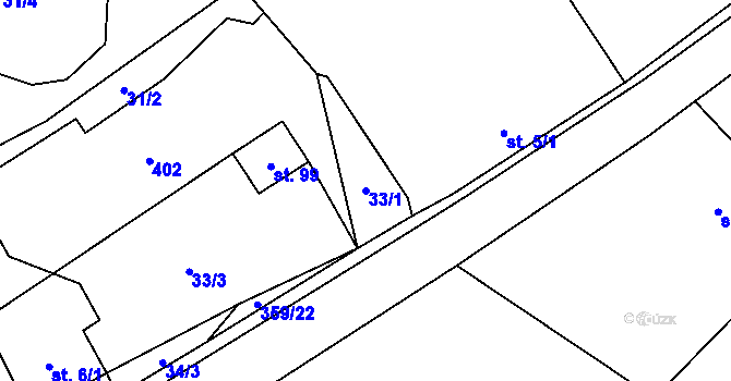 Parcela st. 33/1 v KÚ Břevnice, Katastrální mapa