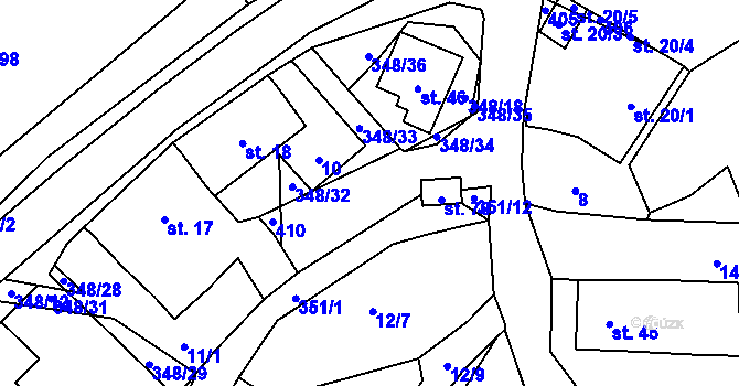 Parcela st. 348/11 v KÚ Břevnice, Katastrální mapa