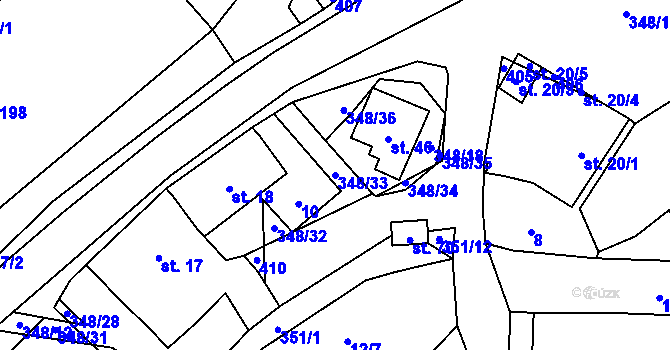 Parcela st. 348/33 v KÚ Břevnice, Katastrální mapa