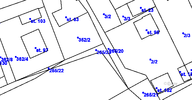 Parcela st. 265/23 v KÚ Březejc, Katastrální mapa