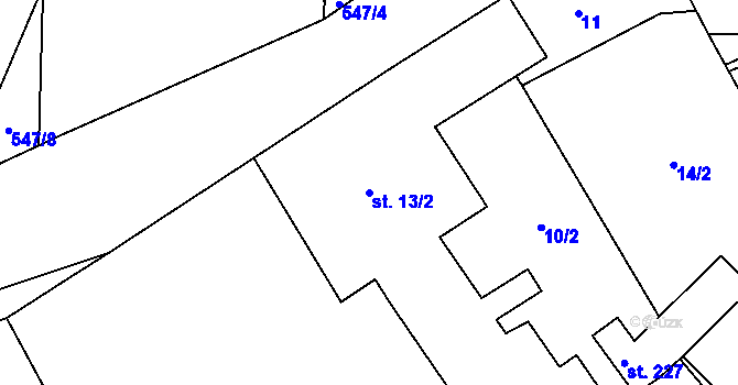 Parcela st. 13/2 v KÚ Březhrad, Katastrální mapa