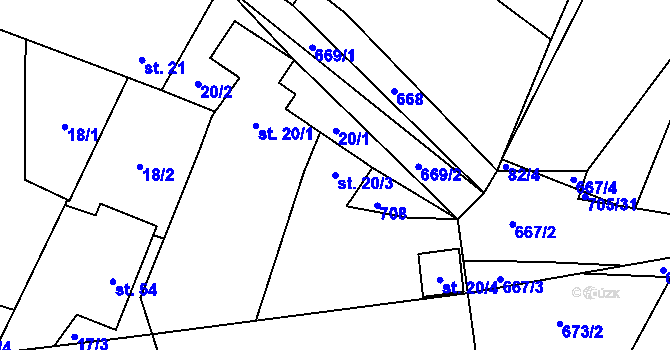 Parcela st. 20/3 v KÚ Březhrad, Katastrální mapa