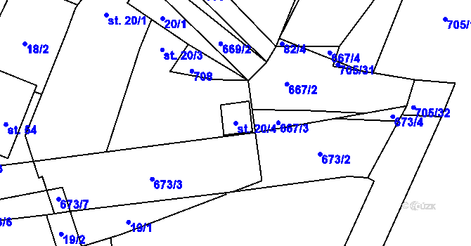 Parcela st. 20/4 v KÚ Březhrad, Katastrální mapa