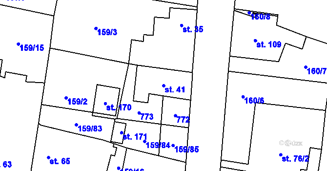 Parcela st. 41 v KÚ Březhrad, Katastrální mapa