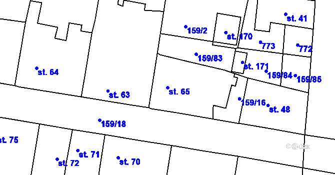 Parcela st. 65 v KÚ Březhrad, Katastrální mapa