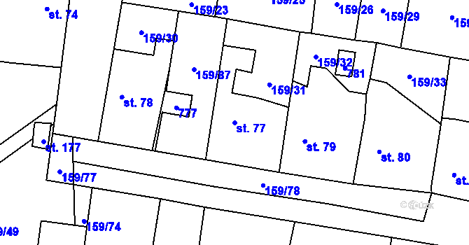 Parcela st. 77 v KÚ Březhrad, Katastrální mapa