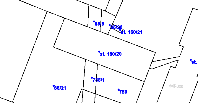 Parcela st. 160/20 v KÚ Březhrad, Katastrální mapa