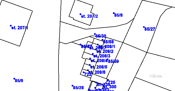 Parcela st. 208/7 v KÚ Březhrad, Katastrální mapa