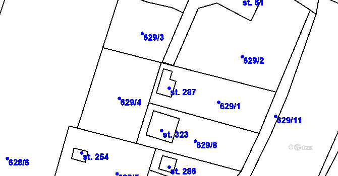 Parcela st. 287 v KÚ Březhrad, Katastrální mapa