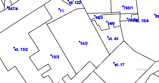 Parcela st. 14/2 v KÚ Březhrad, Katastrální mapa