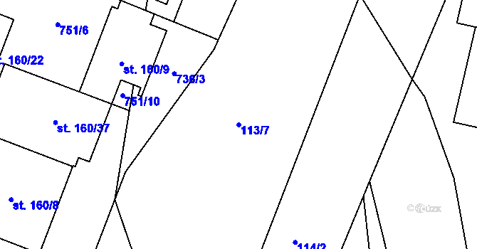 Parcela st. 113/7 v KÚ Březhrad, Katastrální mapa