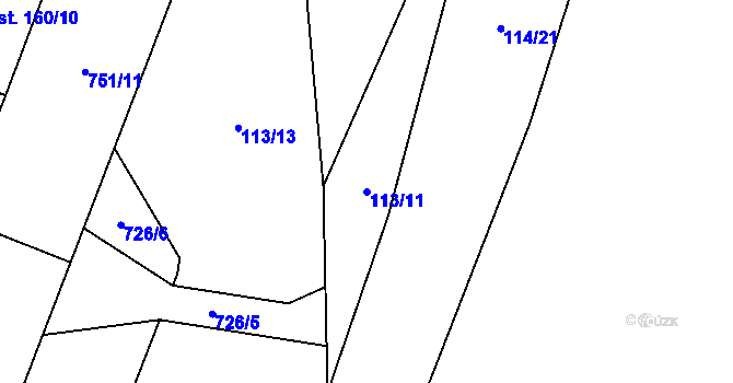 Parcela st. 113/11 v KÚ Březhrad, Katastrální mapa
