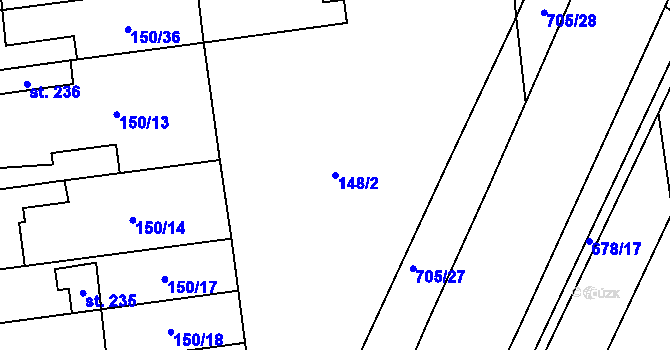 Parcela st. 148/2 v KÚ Březhrad, Katastrální mapa