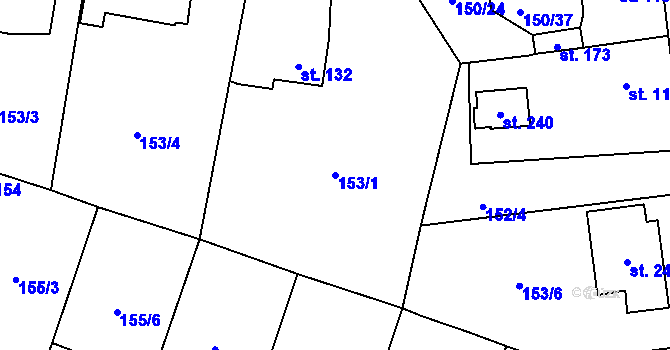 Parcela st. 153/1 v KÚ Březhrad, Katastrální mapa