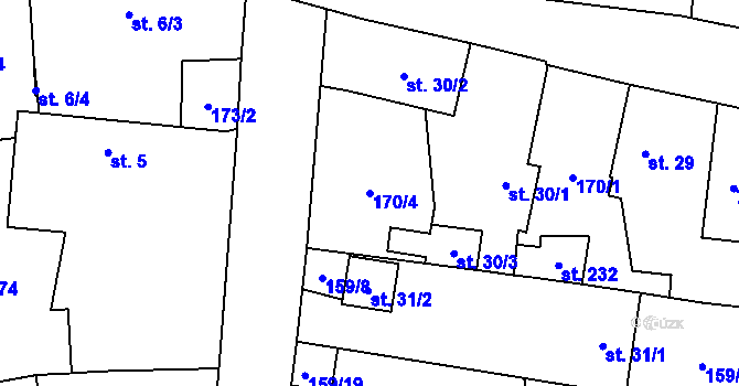 Parcela st. 170/4 v KÚ Březhrad, Katastrální mapa